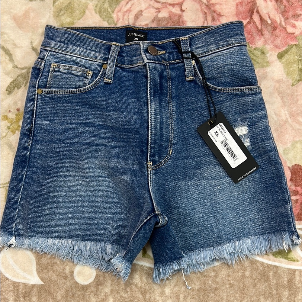 Just Black Blue Jean Shorts with Frayed Hem